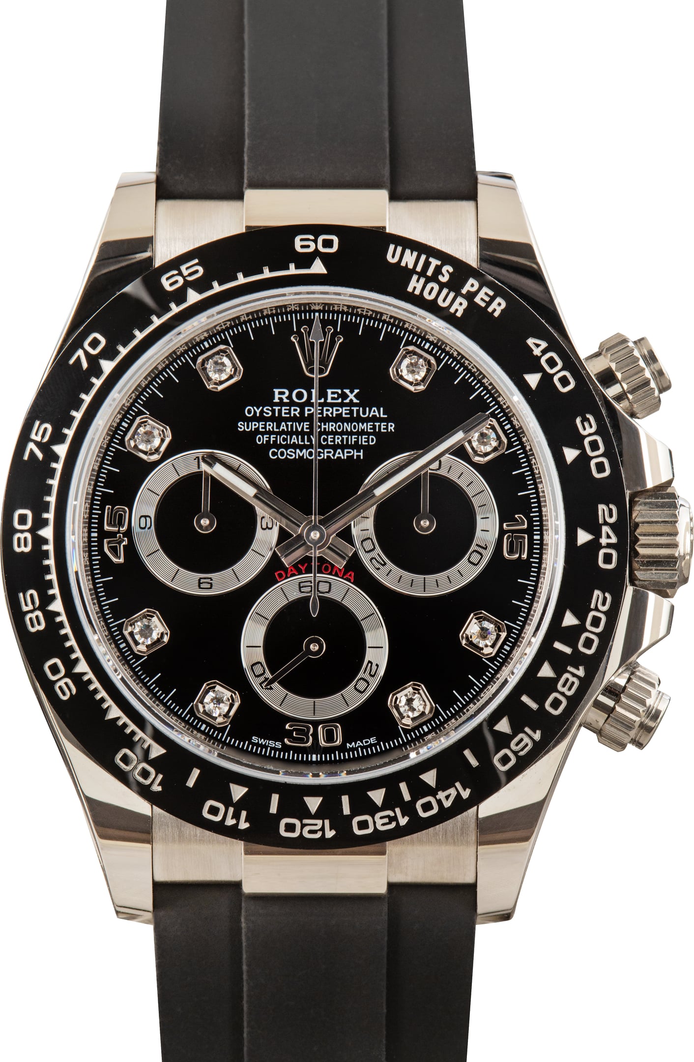 Pre-Owned White Gold Rolex Daytona 116519 Black Diamond Dial