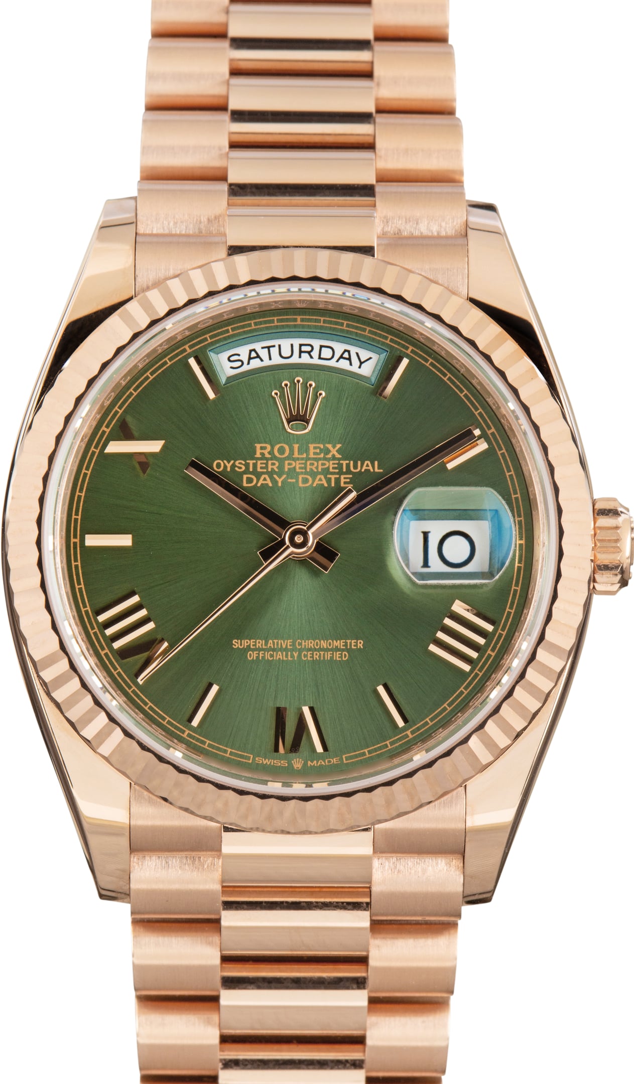 Pre-Owned Rolex Day-Date 36 ref 128235 Olive Green Dial