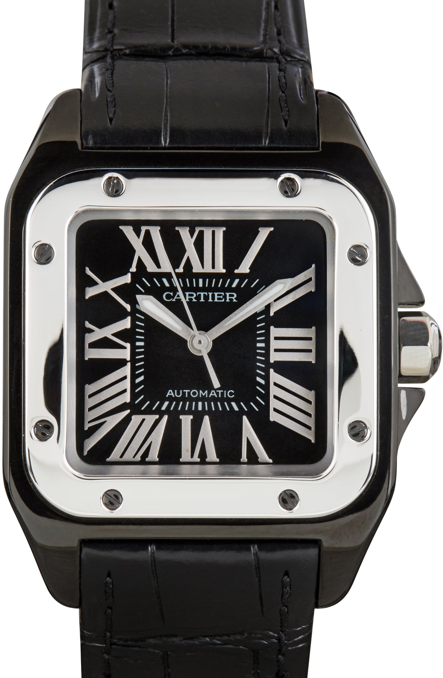 Pre-Owned Cartier Santos 100 Ref W2020008 Black Roman Dial
