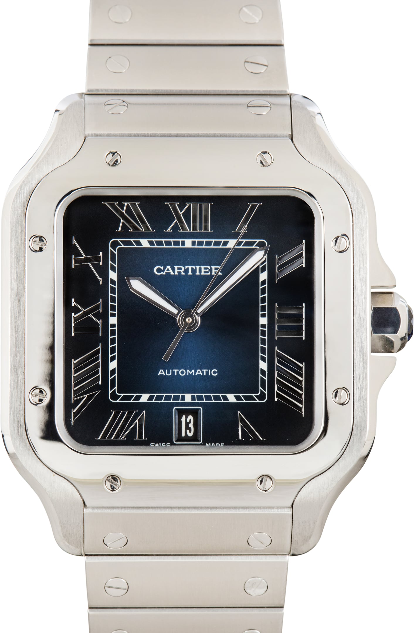 Pre-Owned Santos de Cartier WSSA0013 Large Model Blue Dial