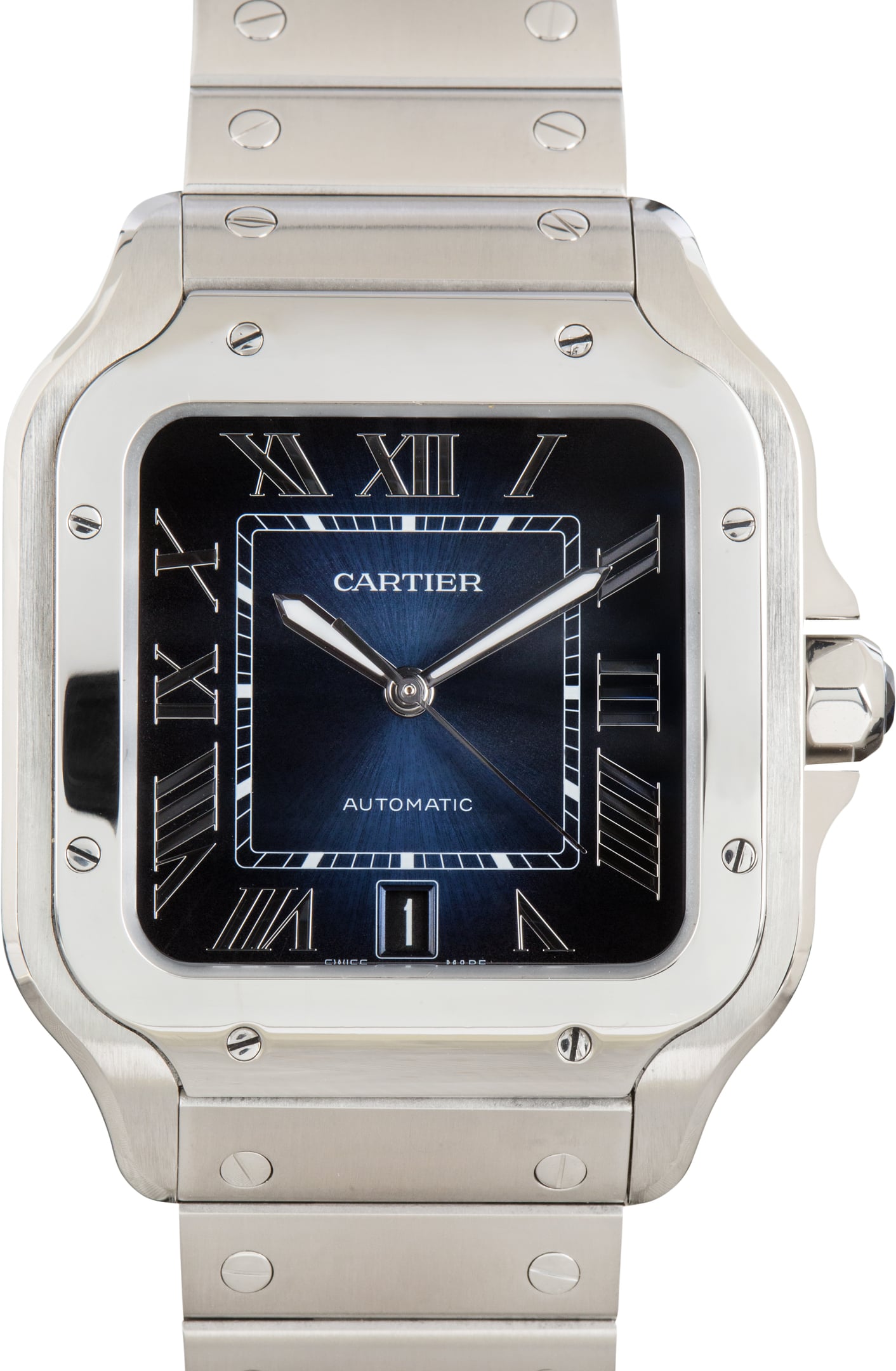 Pre-Owned Santos de Cartier WSSA0030 Large Model Blue Dial