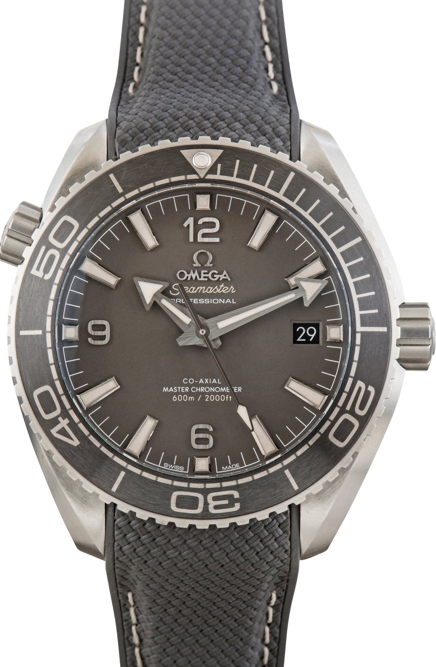 Pre-Owned Steel on Rubber Omega Seamaster Planet Ocean 600M Grey Dial