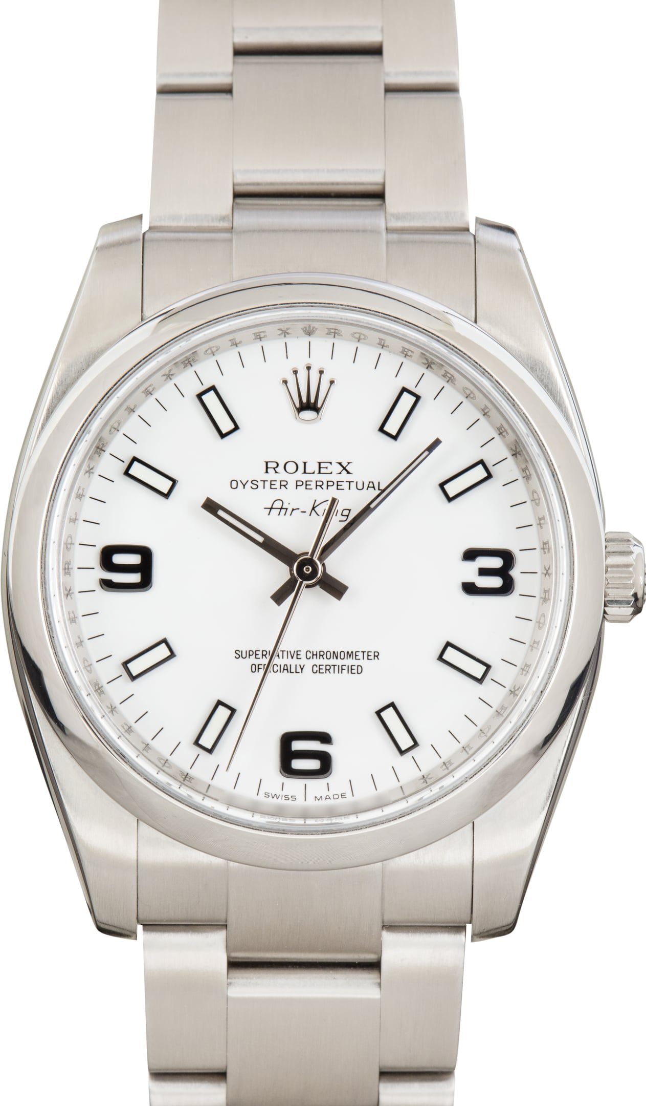 Pre-Owned Rolex White Arabic Dial Air King Ref 114200