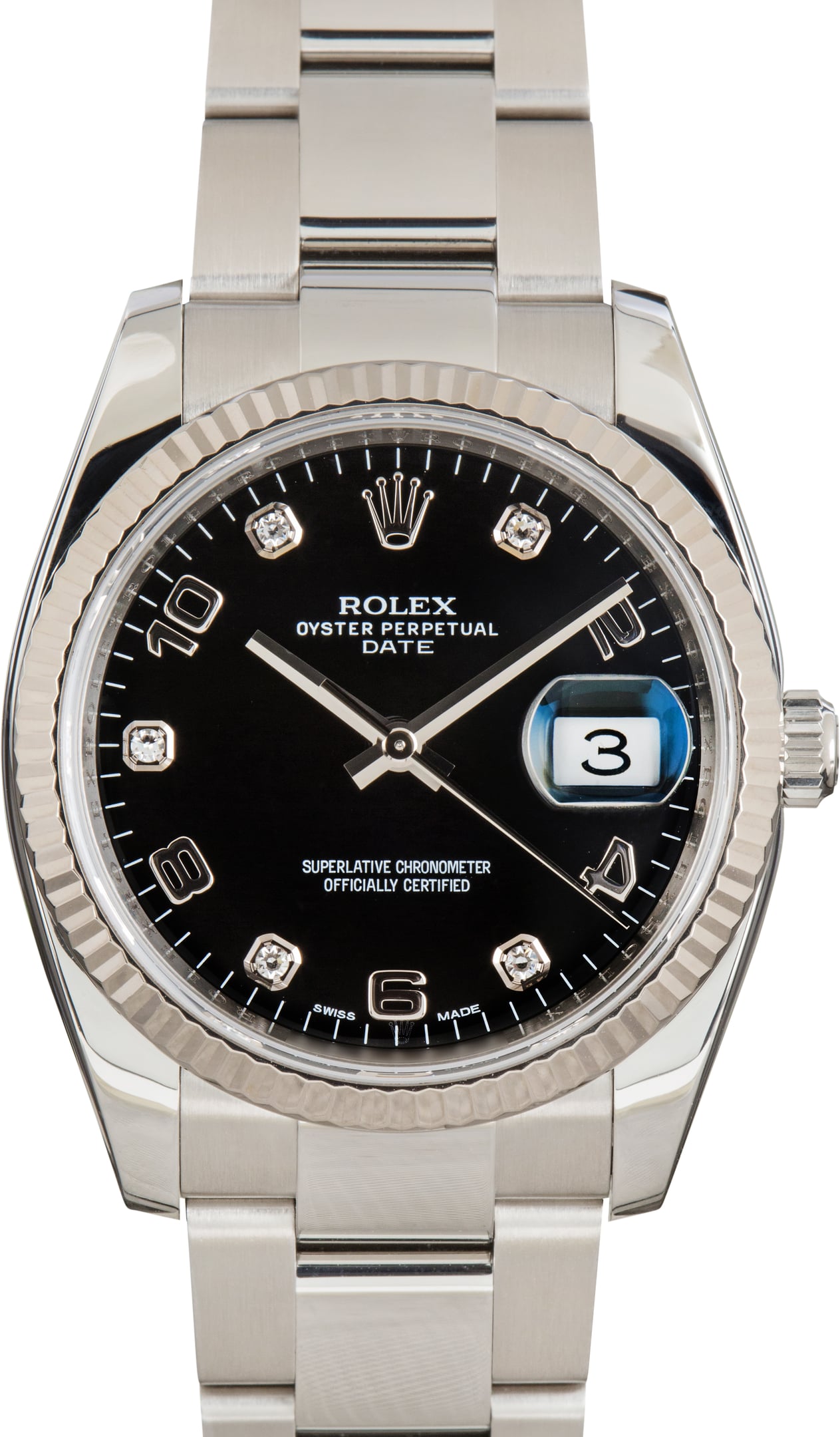 Pre-Owned Rolex Date Ref 115234 Black Diamond Dial
