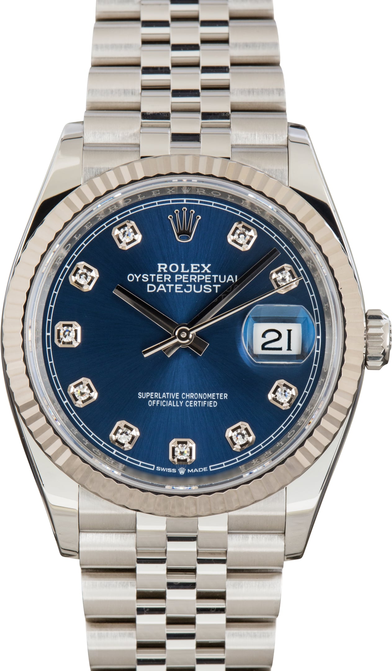 Pre-Owned Rolex Datejust 36 Stainless Steel ref 126234 Blue Diamond Dial