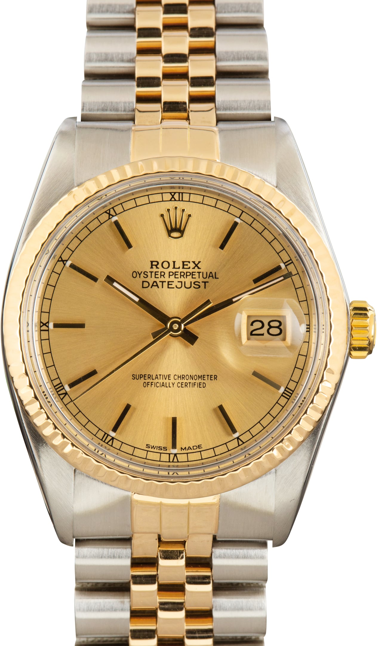 Pre-Owned Rolex Datejust 36 Steel & Gold 16013 Champagne Dial
