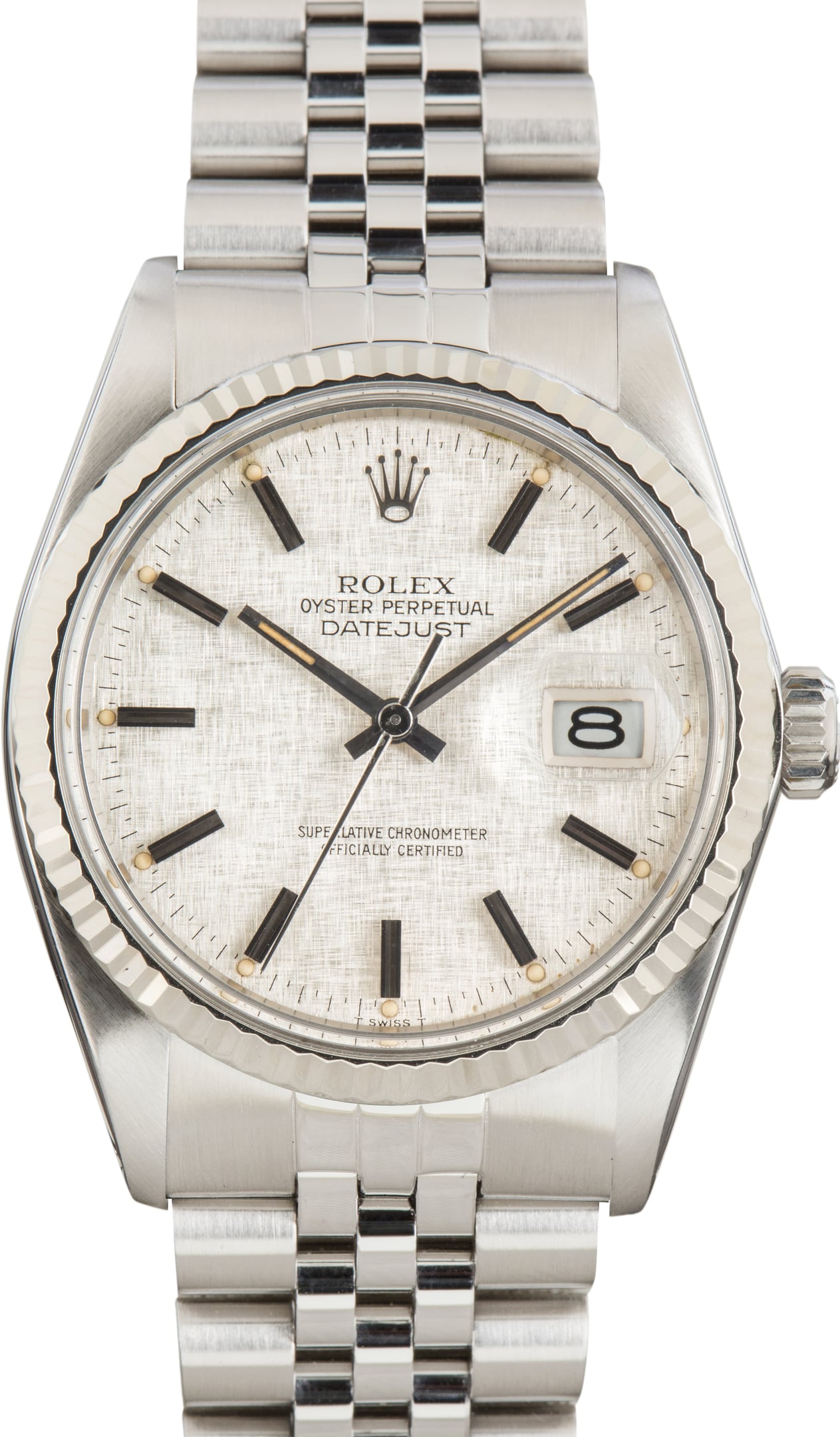 Pre-Owned Rolex Datejust 36 Stainless Steel ref 16014 Silver Linen Dial