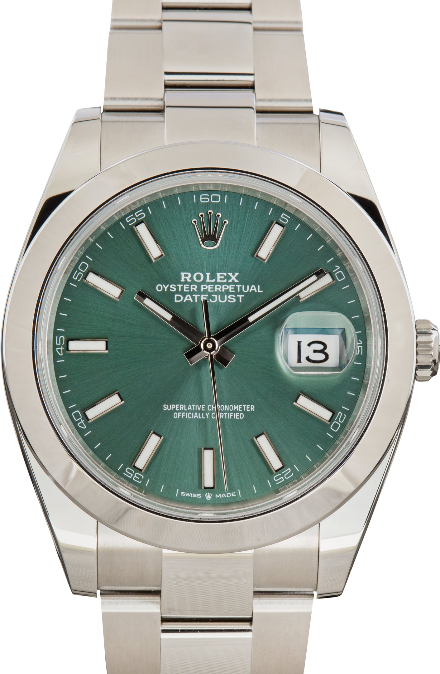 Pre-Owned Stainless Steel Rolex Datejust 41 Mint Green Dial 126300