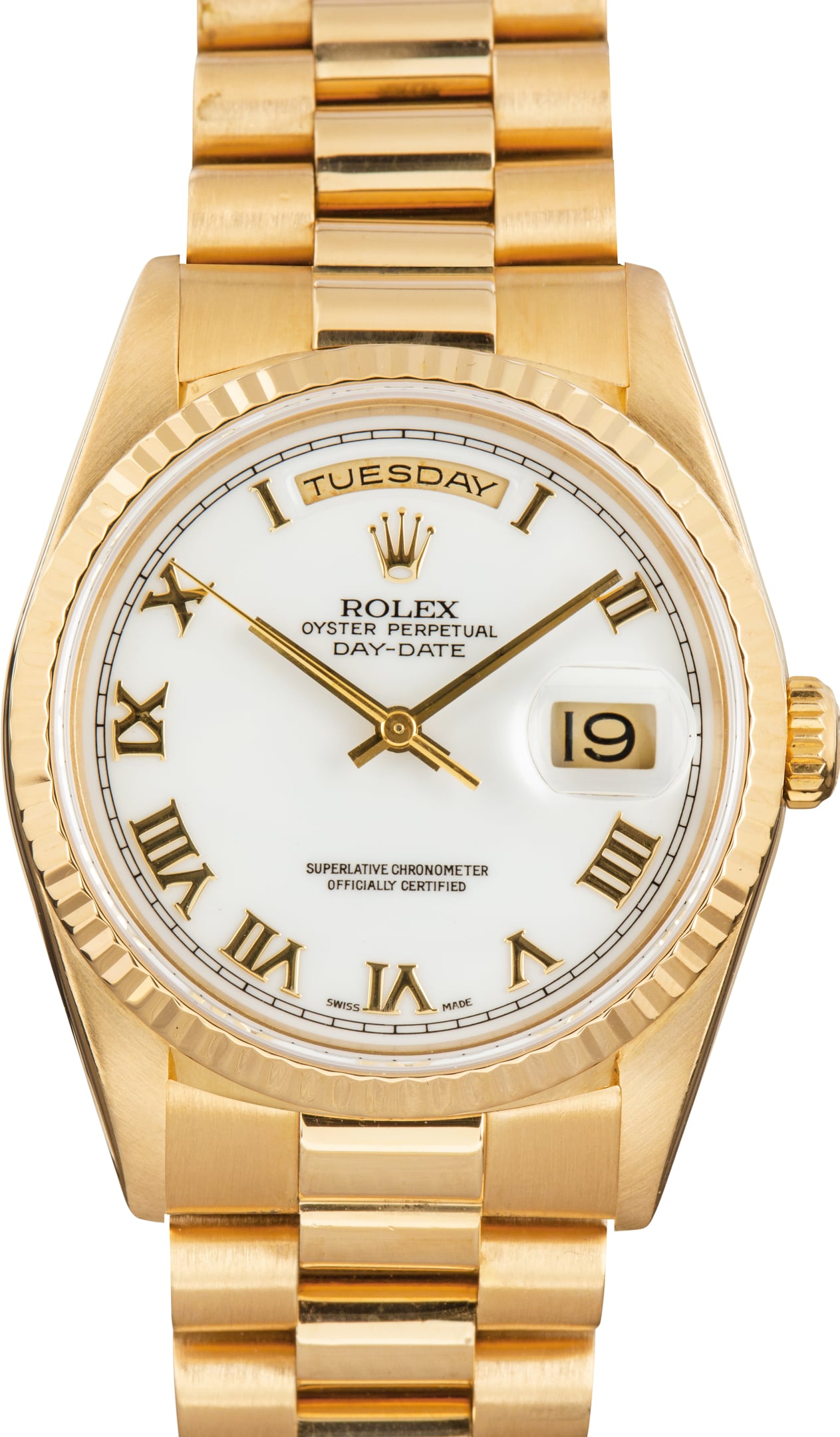 Pre-Owned Rolex Day-Date 36 Yellow Gold ref 18238 White Roman Dial