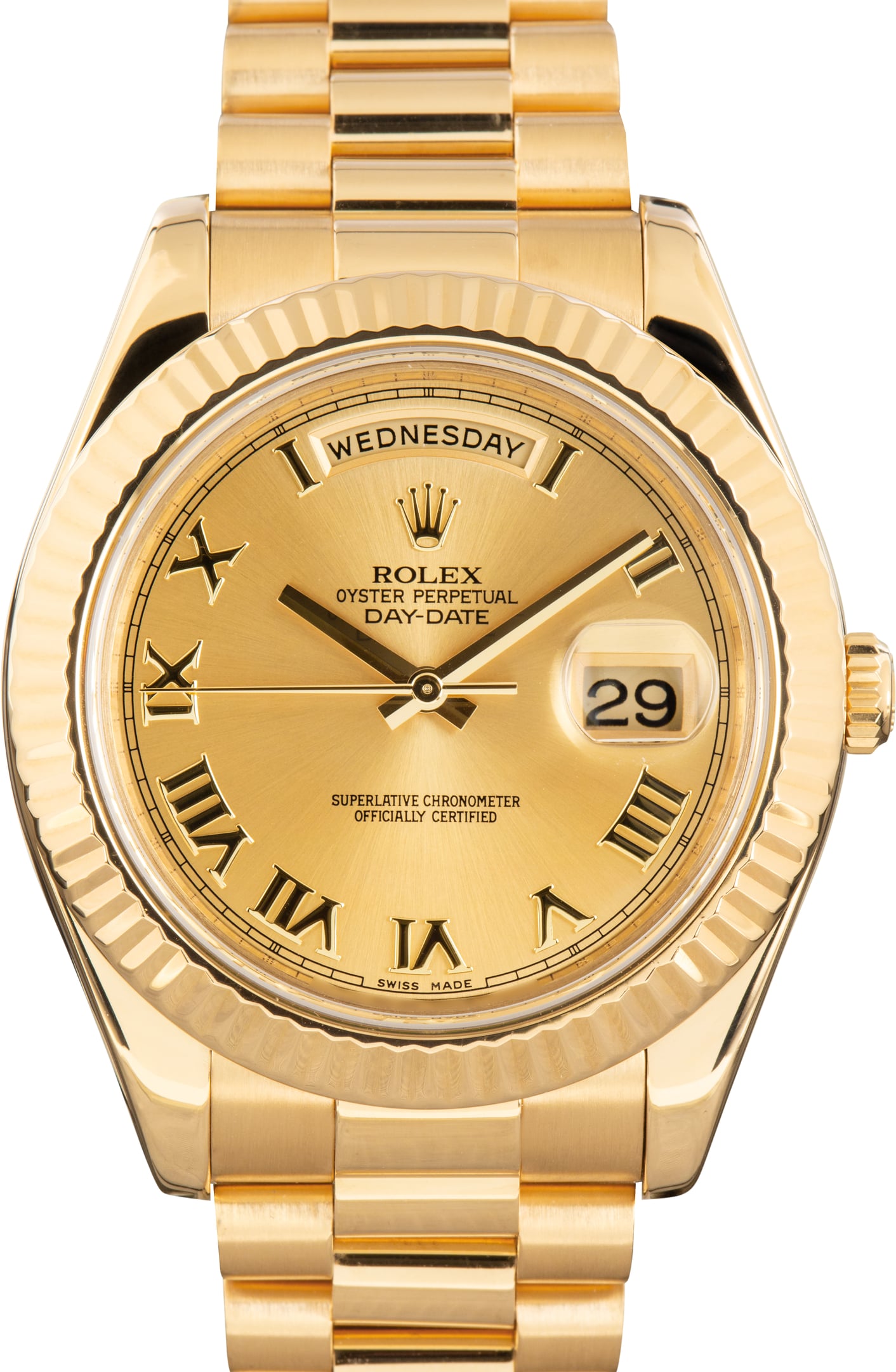 Pre-Owned 18k Yellow Gold Rolex Day Date II ref 218238 Champagne Dial