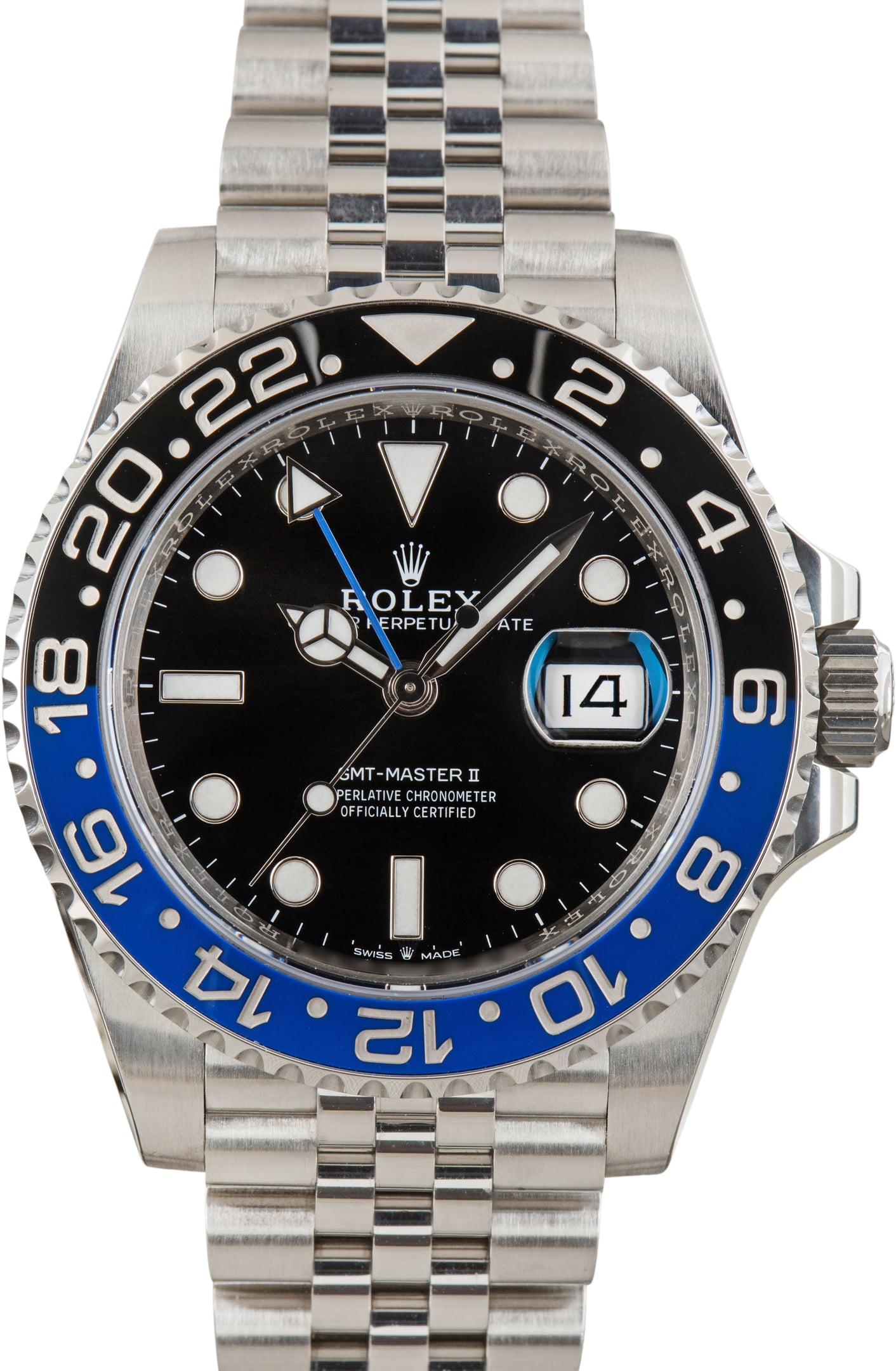Pre-Owned Batgirl Rolex GMT-Master II ref 126710BLNR Jubilee Bracelet