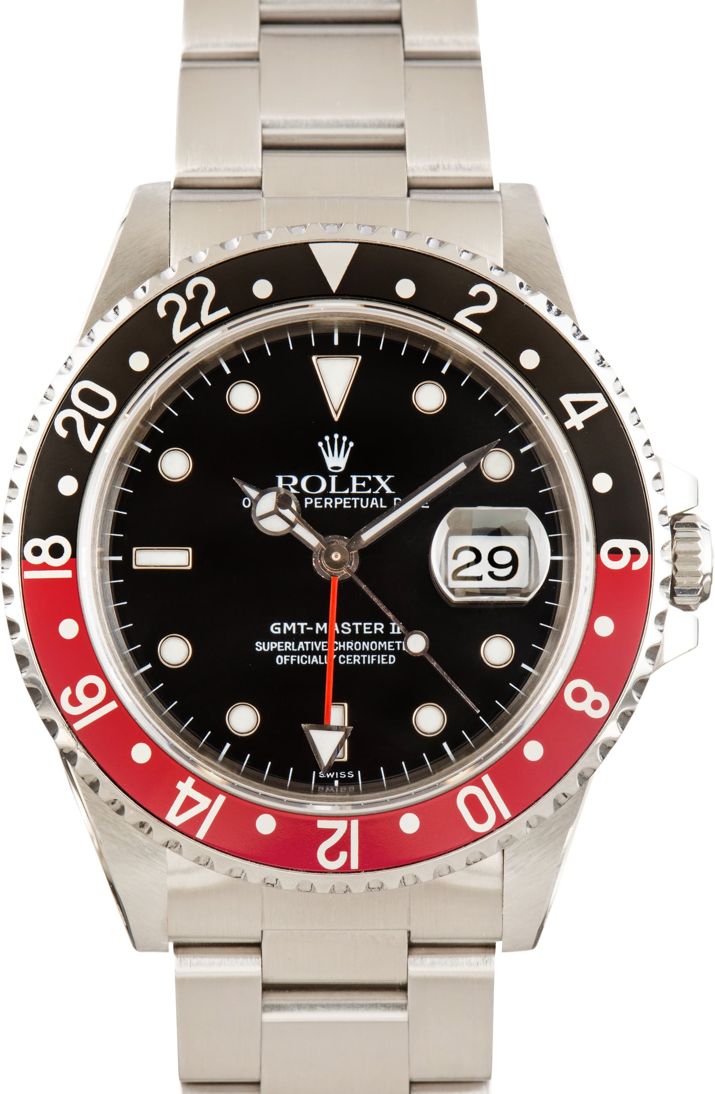 Pre-Owned Red & Black Rolex GMT-Master Coke 16710 Stainless Steel
