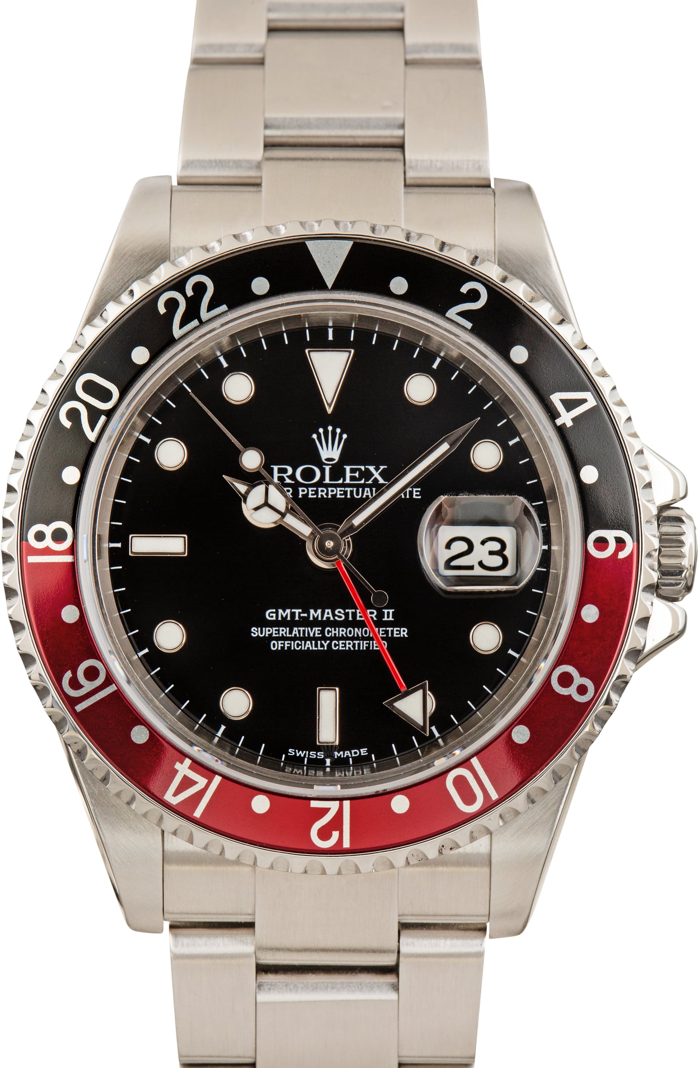 Pre-Owned Rolex GMT-Master II No Holes Case 16710T Red & Black Coke