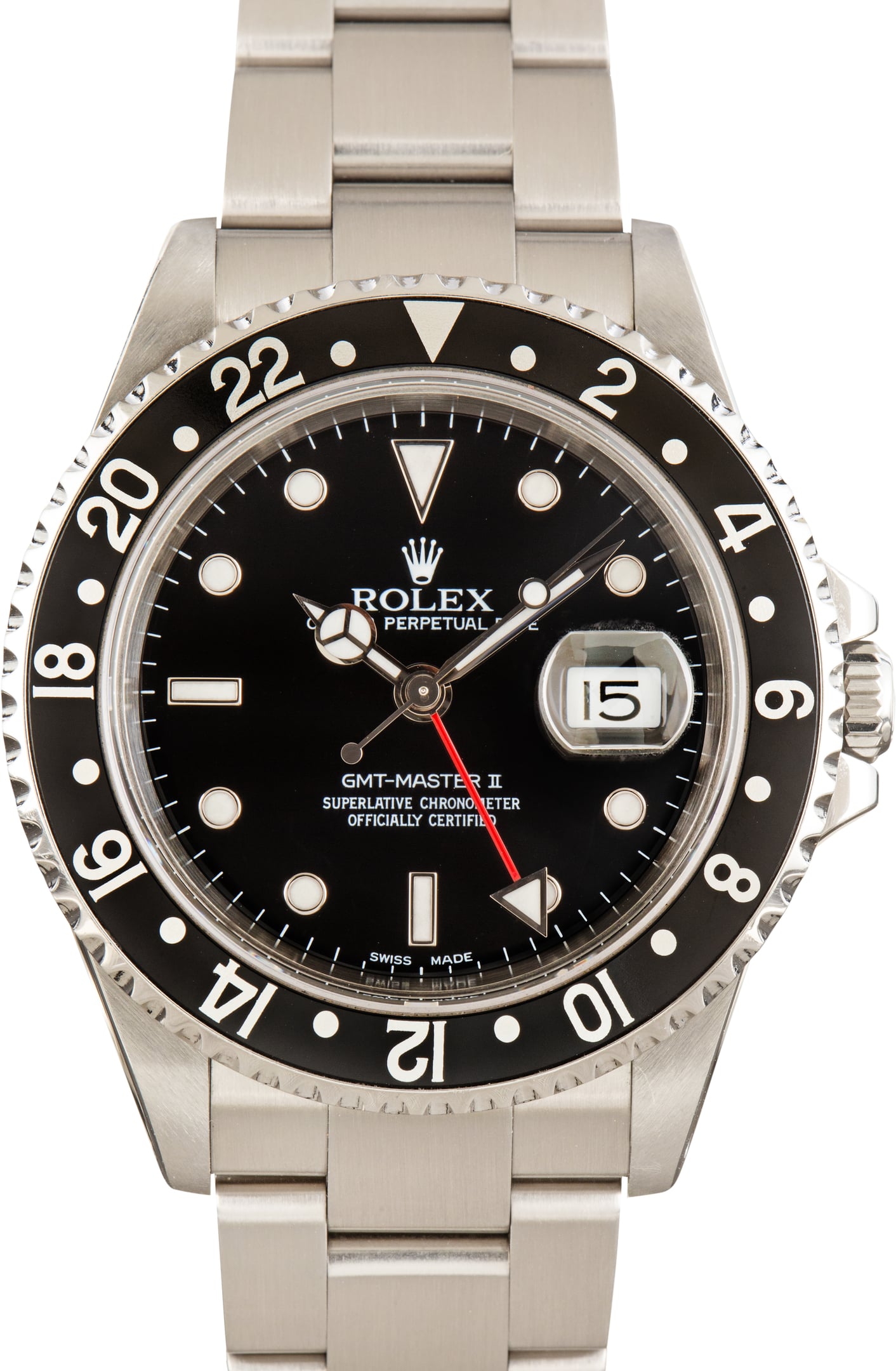 Pre-Owned Stainless Steel Rolex GMT-Master II Ref 16710 Black Dial