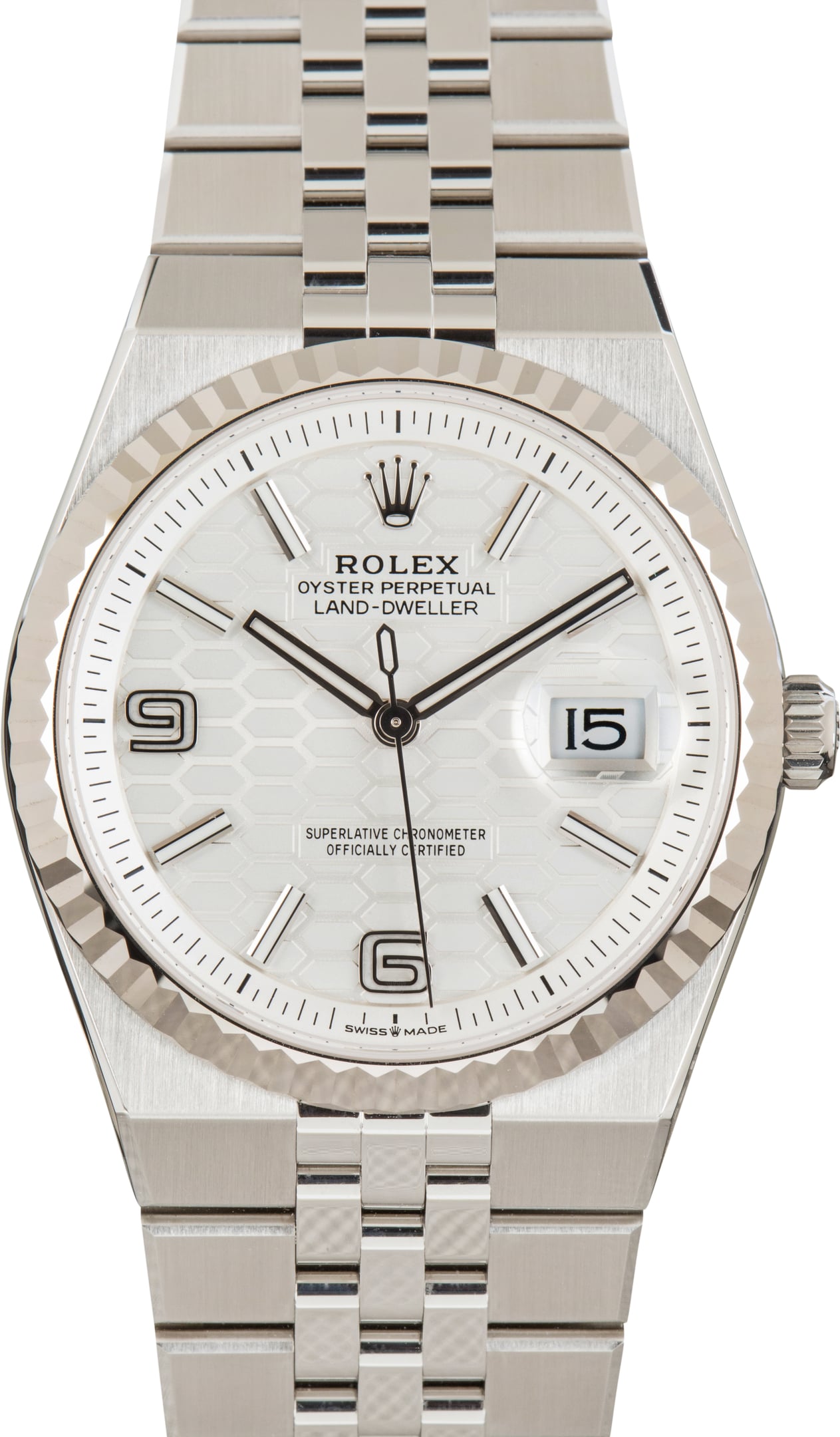 Pre-Owned Rolex Land-Dweller 36 Ref 127234 White Honeycomb Motif Dial
