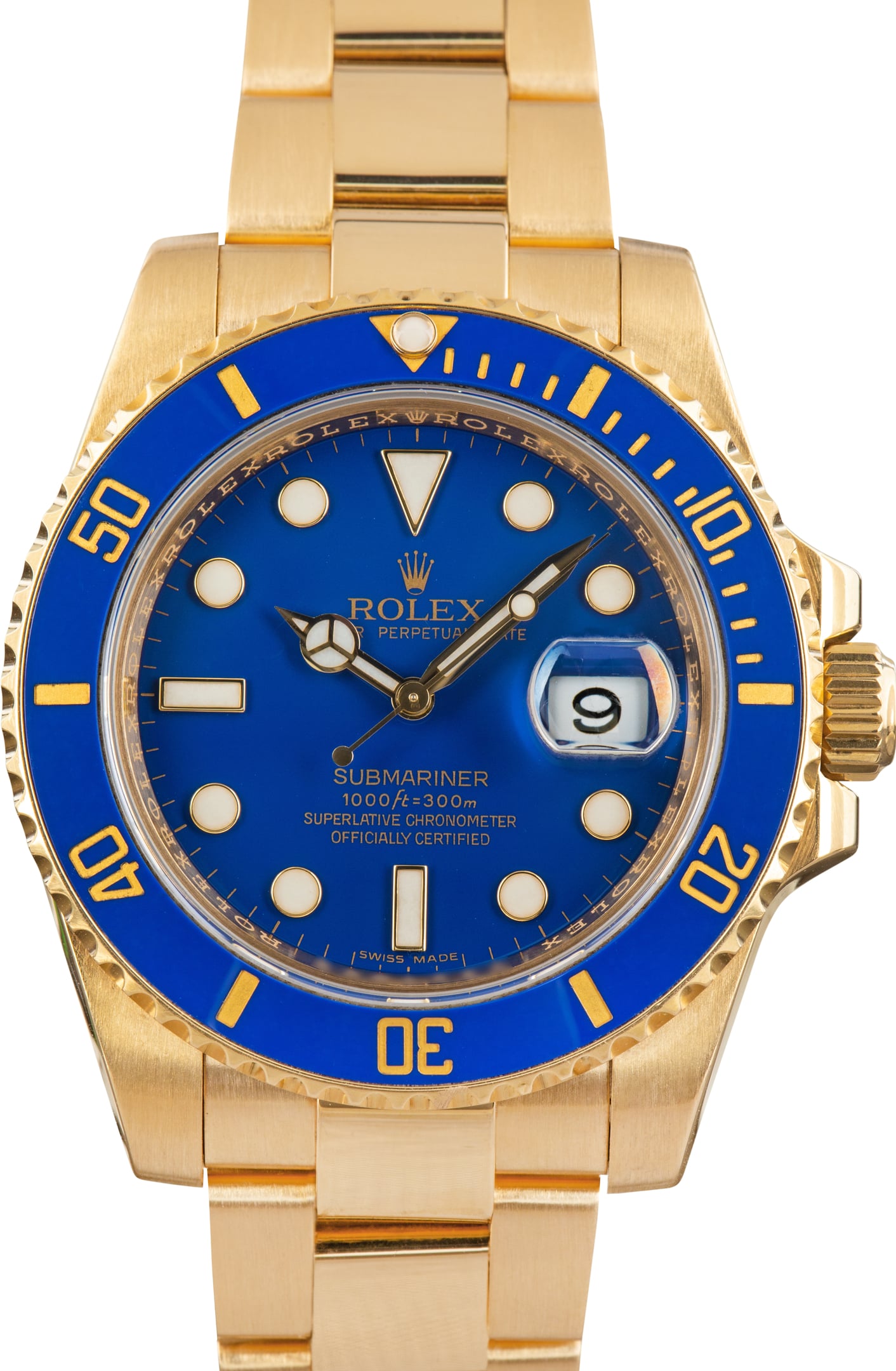 Pre-Owned Rolex Submariner 18k Yellow Gold 116618LB Blue Dial