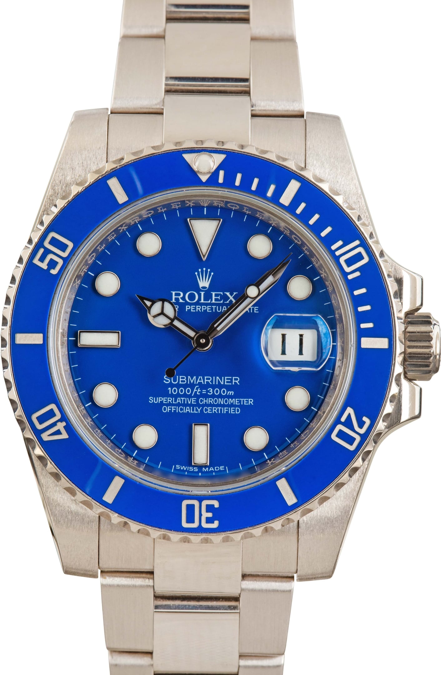 Pre-Owned 18k White Gold Rolex Submariner Ref 116619 Blue Smurf