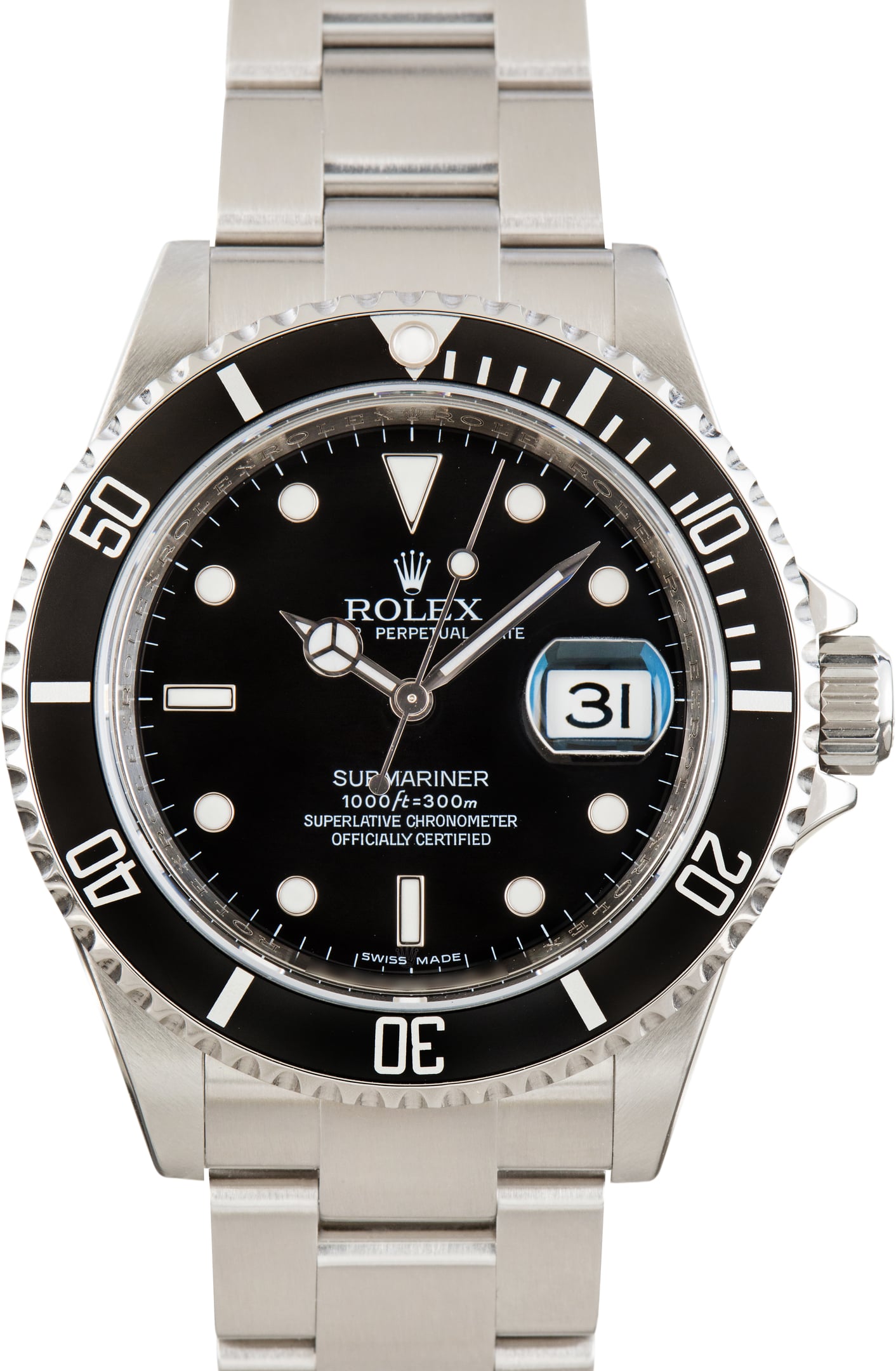 Pre-Owned No Holes Case Rolex Submariner Ref 16610T Stainless Steel