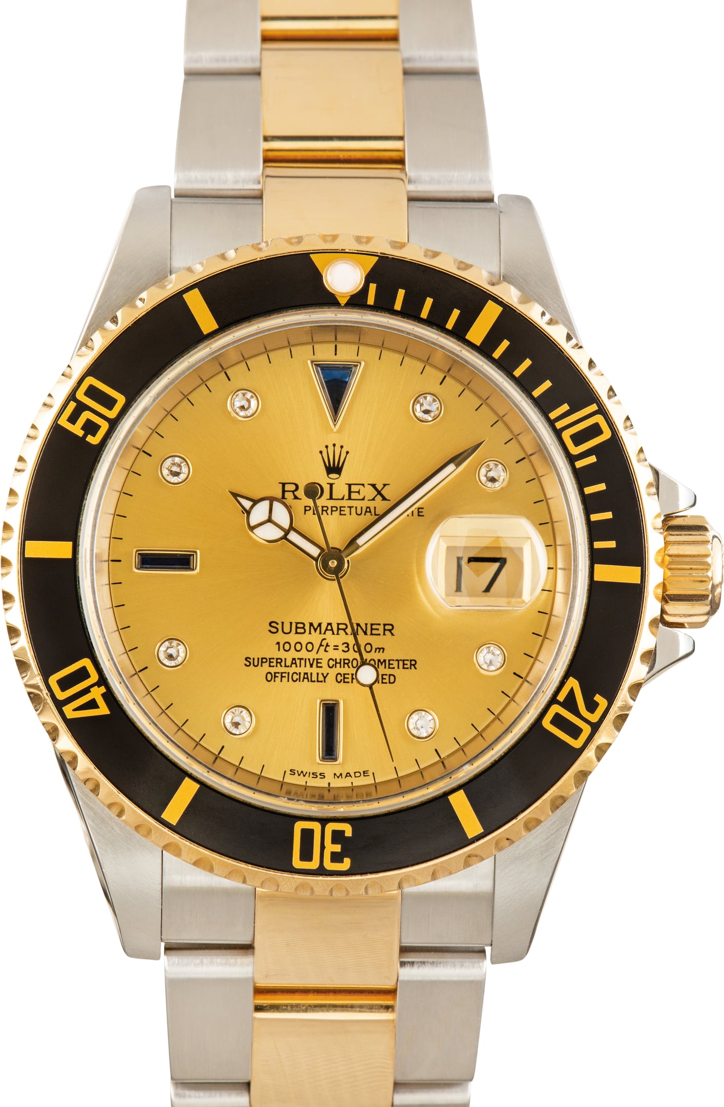Pre-Owned Rolex Submariner ref 16613 Champagne Serti Dial