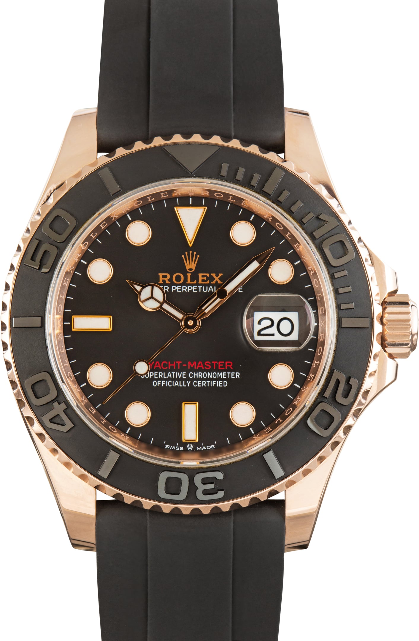 Pre-Owned Black Dial Rolex Yacht-Master 40 Ref 126655 18k Everose Gold